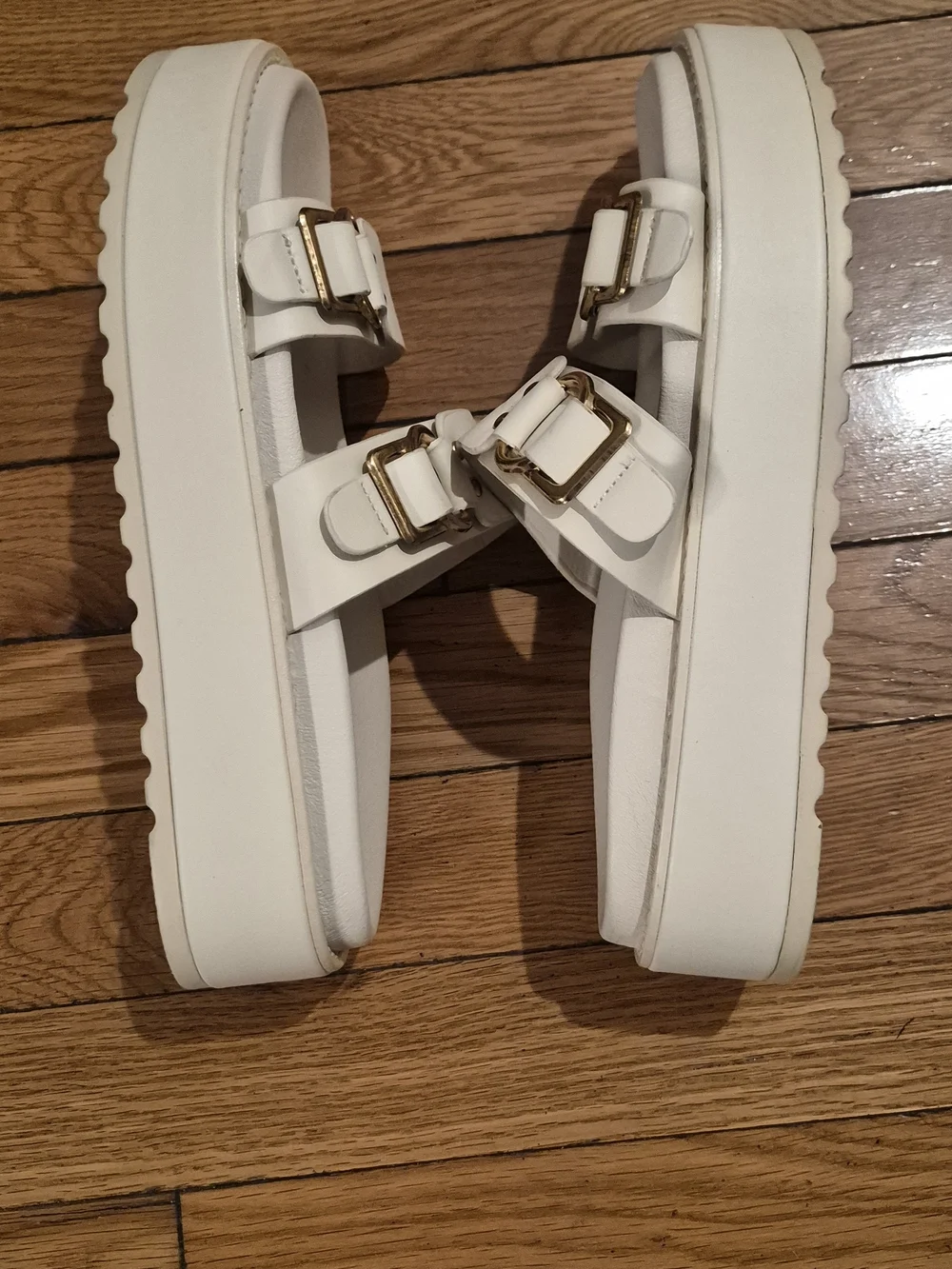 Steve Madden White Double Buckle Slide Sandals